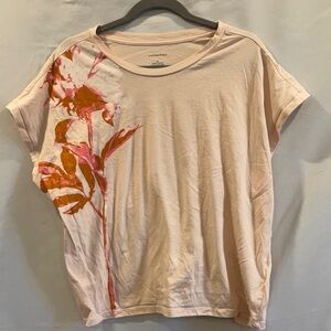 Anthropologie Blush Pink Tee with Orange Floral Design